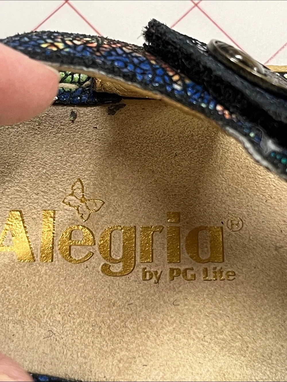 ALEGRIA Kendra Summer Casual Birdland Multi Navy T-Strap Wedge Slip-On Sandals 8